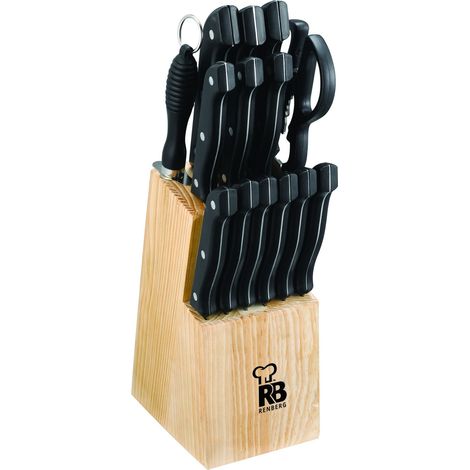 RENBERG Tenessy Coltelli da Cucina Set Completo di 15 Pezzi con Ceppo di Legno Perfetti per Tagliare Ogni Ingrediente Cucina Professionale Fabbricati in Acciaio Inox (1/4)