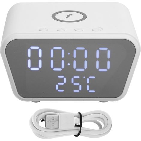 Réveil Intelligent avec Chargeur Sans Fil 10W, Horloge Numérique de Bureau avec Thermomètre Intégré - Blanc (1/5)