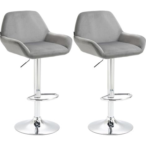 Lot de 2 tabourets de bar repose-pieds en forme d'arc en métal chromé assise en velours gris 100004033 (1/5)
