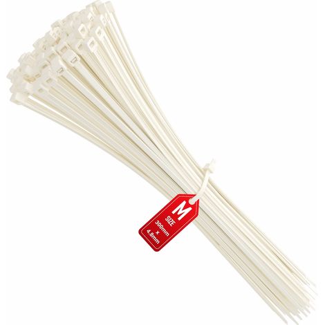 Collier de Serrage 300 mm x 4,8 mm, Attache Câble, Serre Câbles Rilsan Nylon, Colliers Serre-Cable 300mm, Blanc, Lot de 100 Pièces EN-ZYZB-LS6K (1/5)