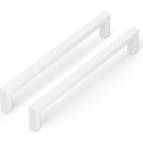 Lot de 10 poignées de meuble de cuisine carrées en acier inoxydable, blanches, 128 mm