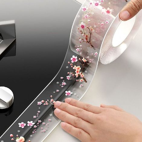 Bande d'étanchéité autocollante en PVC à motif de fleurs de pêcher pour plans de travail de cuisine, carrelage de salle de bain, joints muraux et rainures de toilettes (échantillon, 4,2 (1/4)