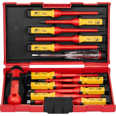 Mophorn Set di cacciaviti isolati 235 x 140 x 52 mm, 13 pezzi, kit di utensili per elettricisti con punte magnetiche Phillips, a taglio e Torx Pozidriv (1/5)