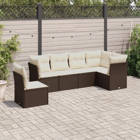 vidaXL 6 Piece Garden Sofa Set with Cushions Brown Poly Rattan (1/3)