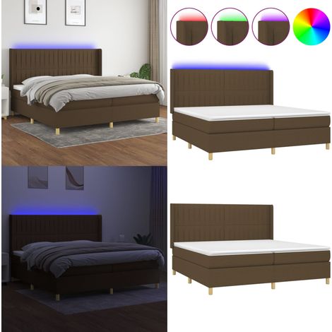 Sommier à lattes de lit matelas et LED Marron foncé 200x200 cm - Sommier Tapissier - Lit Plateforme - Lit Avec Led - Matelas À Ressorts Ensachés - Têtière Ajustable - Home & Living (1/5)