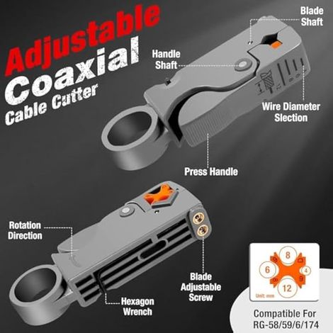 Pince à sertir pour câble coaxial, kit de réparation 3 en 1 avec dénudeur réglable, compatible avec les câbles RG59, RG6, RG11, RG7 et RG6 de type F, pour la télévision par satellite, le home cinéma e (1/4)