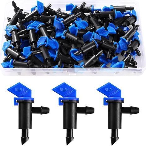 60 Pieces 2 GPH 8 L/h Flag Drip Emitters, Garden Watering Lawn Drip Emitter, Drip Irrigation Emitters, Blue (1/5)