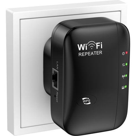 Répéteur Wi-Fi, amplificateur de signal sans fil 300M, routeur compact - Norme européenne, noir (câble réseau inclus) (1/5)