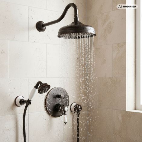 PaulGurkes Système de Douche Nostalgie Noir Retro Douche Plafonnier Encastré Complet (1/5)