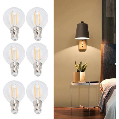 Lot de 6 ampoules LED globe E12 4W G45 à filament vintage, verre transparent, lumière chaude, décoration intérieure, 110V (1/5)