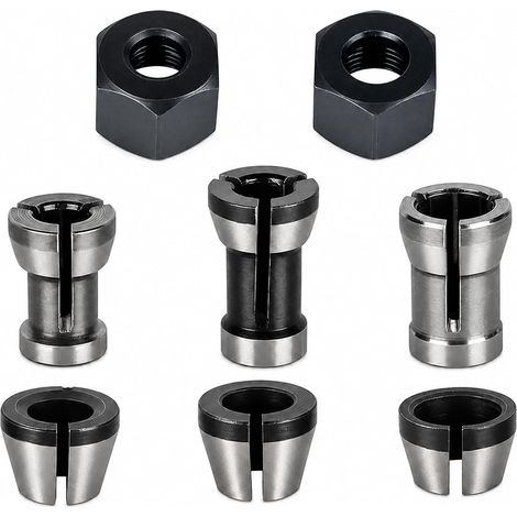 8 Pièces Adaptateur Pinces en Acier pour Défonceuse, 6 Adaptateurs (6/6,35/8 mm) + 2 écrous,Pince de Fraisage Acier pour Gravure (1/5)