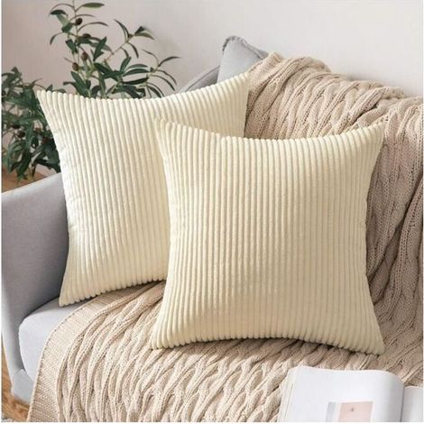 Set of 2 45x45cm Beige Decorative Corduroy Cushion Cover Sofa Soft Pillowcase for Home Living Room Bedroom (1/5)