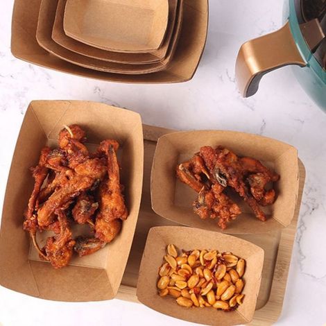 Accessoires de cuisine 150 pièces Plateaux alimentaires jetables en papier kraft Plateau de service alimentaire résistan Étiquette (1/4)