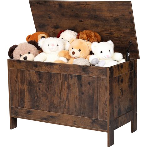 Banc de rangement pour enfants, 754 x 389 x 480 mm, coffre à jouets en bois, avec charnière de sécurité, grande boîte de rangement pour tout-petits, pour salle de jeux, salon ou entrée, marron (1/5)