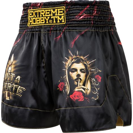 Pantalones cortos de Muay Thai para hombre Santa Muerte S negros