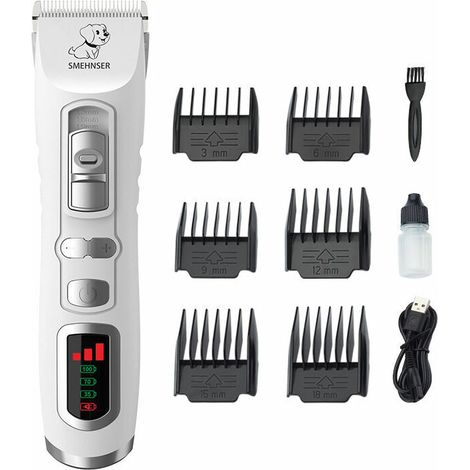 Tondeuse professionnelle pour chien avec écran LCD Tondeuse pour chien à poils longs et épais sans fil pour chien et chat Kit de toilettage pour chien Lame en céramique détachable 4 heures d'utilisati