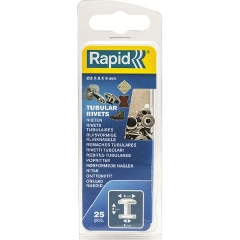 Remache fij textil-cuero 3x8x9mm tubular rapid 25 pz
