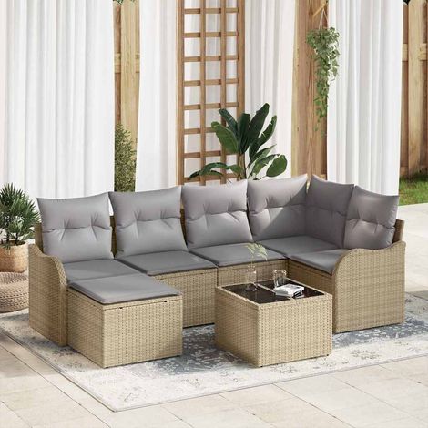Gartensofa-set Beige Poly-Rattan
