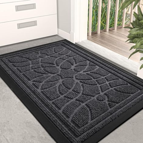 Paillasson extérieur gris foncé 60x90 cm, antidérapant et absorbant, lavable, idéal pour couloir, terrasse, jardin (1/5)