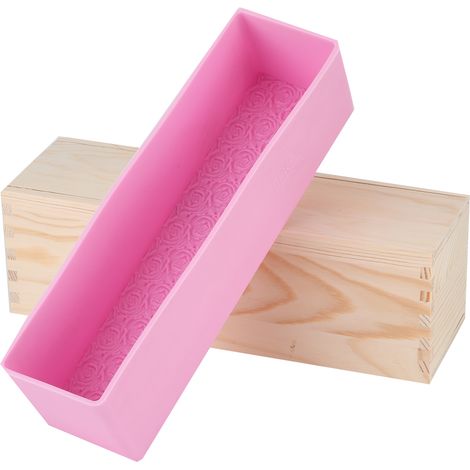 DIY Rosenmuster Handgemachte Brotseifenform Silikon-Einlage Form Kuchenherstellung Holzbox (Rosa Silikonbox Holzbox) (1/5)