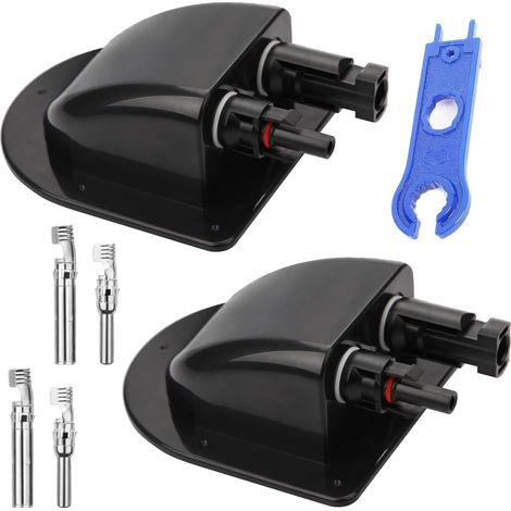 Lot de 2 passe-câbles solaires - Boîte de jonction - Passage de toit solaire - Passe-câbles - Pour panneaux solaires, caravane, bateau, projet solaire - 1 clé MC4 (noir)