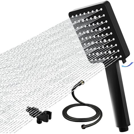 6 modes High-pressure shower head with 1.5m hose, black spray pattern, with stand (1/5)