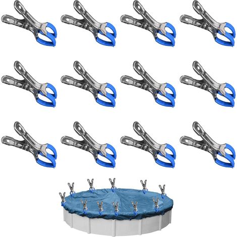 12 Metal Pieces for Pool Cover, Garden Greenhouse Fixing Clamps with Protective Sheet, Clips for Above Ground Pools, High Tension Clips for Cover Tarpaulin (1/5)