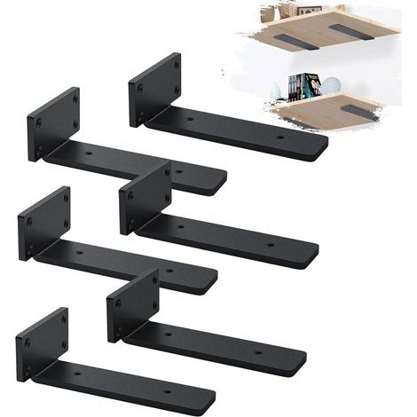 Lot de 6 supports d'étagères murales, supports industriels, supports robustes, support d'étagère murale, noir (15 cm) (1/5)