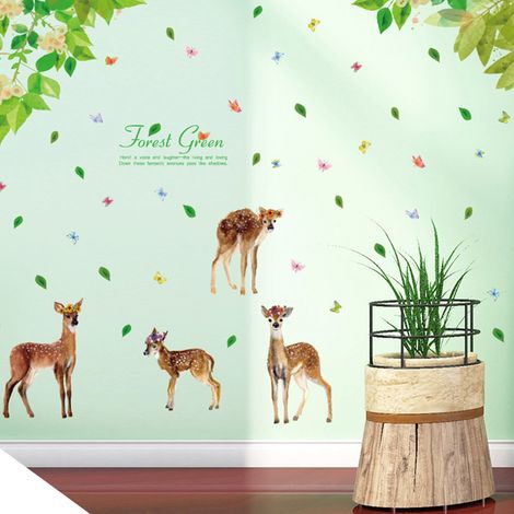 SK2018 Sticker mural Cerf de la forêt nordique fraîche pour chambre, bureau, décoration murale derrière la télévision, sticker mural en deux parties (1/5)