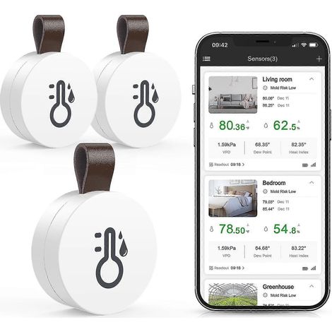 Thermomètre-hygromètre Bluetooth, mini thermo-hygromètre sans fil, avec application de capteur intelligent, enregistreur de données et exportation des données pour chambre à coucher, chambre de bébé [ (1/5)