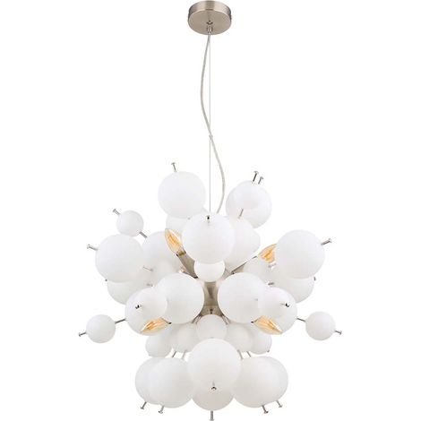 Pendelleuchte Hängeleuchte Deckenlampe Esszimmerlampe Nickel-matt Glaskugeln