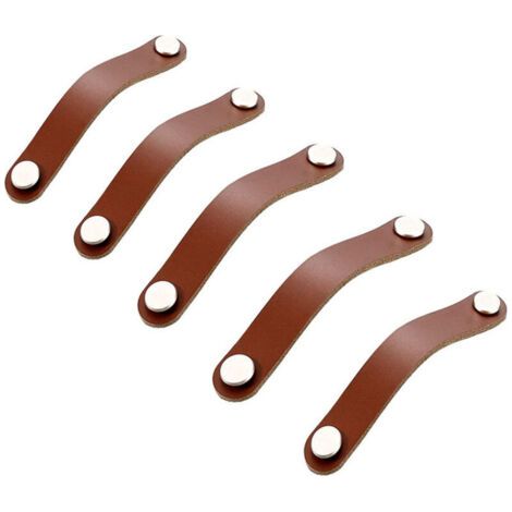 Lot de 5 poignées de meuble en cuir avec vis - Accessoires pour armoires de cuisine, salle de bain et porte - Marron (1/4)