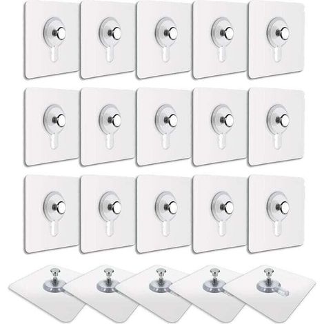 20 Pcs Accroches Tableau sans Percer, Fixation Cadre sans Percer, Accroche Cadre sans Percer Adhesif Imperméable Amovible Autocollant Anti trace, Crochet Tableau Adhésif Transparent (1/4)