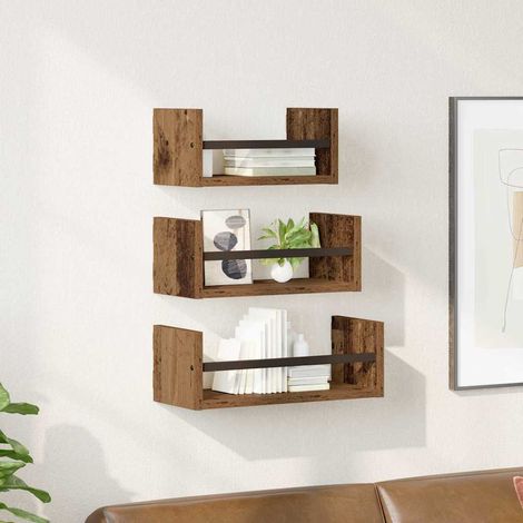 vidaXL Set mensole da parete 3 pcs Legno vecchio 40x16x14cm