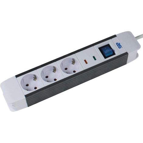 as - Schwabe Ciabatta elettrica a 3 prese FLASH, colore bianco, spina multipla con cavo da 1,5 m, protezione da sovratensione, interruttore illuminato, contatto di protezione, passacavi, montaggio a (1/4)