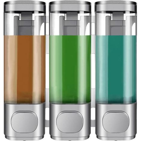 Filiyano-Distributeur de savon mural - Distributeur de douche à 3 compartiments de 300 ml, pour pistolet à shampoing et savon, gris anthracite (1/5)