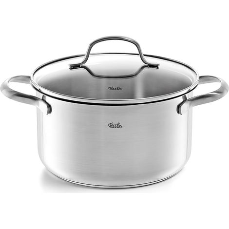 Faitout en Acier Inoxydable (3,3 l – Ø 20 cm) avec Couvercle en Verre, Bord Verseur, Graduations – Compatible Induction (1/2)