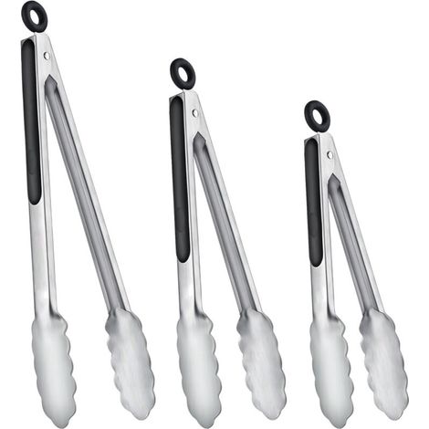 Küchenzangen aus Edelstahl, 17,8 cm / 22,9 cm / 30,5 cm – 3er-Set, arretierbar, rutschfest, zum Kochen, Servieren und Grillen (1/3)