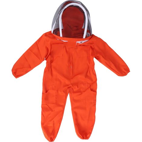 Costume apiculture une pièce enfant – orange – capuche voile – vêtement protection