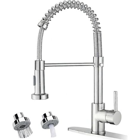 Irovami Robinet d'évier de cuisine, robinet commercial à douchette extractible, nickel brossé, poignée unique, haute pression, style campagnard, pour buanderie ou camping-car (1/5)
