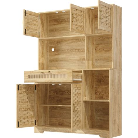 Credenza alta da cucina con LED 120x40x180 cm in MDF, vetro e metallo HOMVRA (1/5)