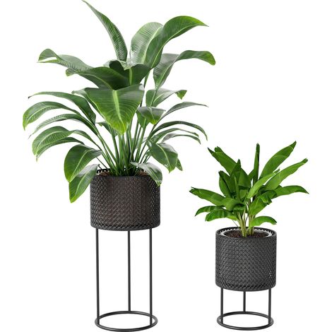 Outsunny Metal Plant Pots Flower Planters Set of 2 for Indoor Outdoor Black (1/5)