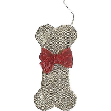 1 unidad de calcetín navideño con lazo para mascotas, ideal para fiestas, con diseño de hueso. Incluye calcetines colgantes y adornos para regalos. (1/4)