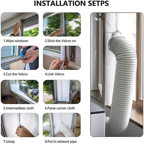 Volet de porte pour climatiseur mobile, joint de fenêtre 4m, adaptable conduit d'air 150mm, sortie sèche-linge, kit étanche, fixation universelle, évacuation flexible (1/4)