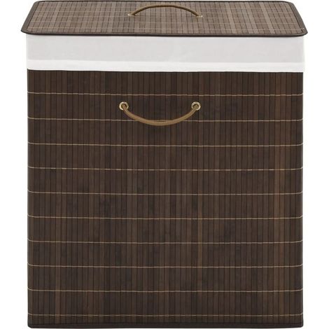 Panier à linge rectangulaire en bambou, marron foncé (1/5)