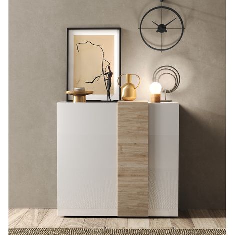 Buffet haut moderne blanc et bois 2 portes SIA (1/5)