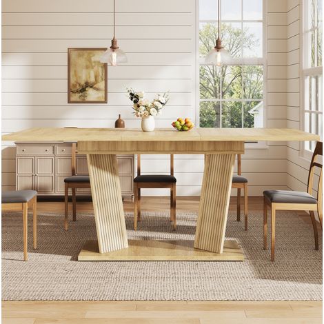 Mesa de comedor extensible 120-160x80 cm efecto madera con patas regulables OKWISH (1/5)