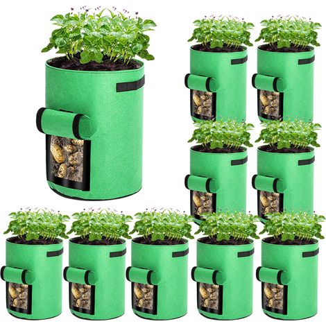 EINFEBEN sacs de plantation pour le jardin le balcon Avec fenêtre Sac à planter, 30x35cm/35x40cm, 7gallons Vert Lot de 10 (1/5)