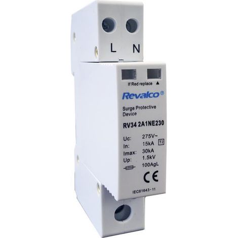 Protector de sobretensión 1P+N 30KA 275V transitorio 1 módulo (retractilado) (1/2)