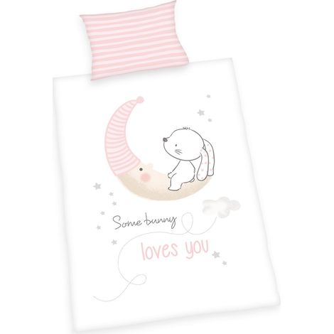 Parure de Lit Réversible pour Enfants, Petit Lapin, Housse de Couette 100x135 cm, Taie d'Oreiller 40x60 cm, Coton/Renforcé, Blanc (1/5)